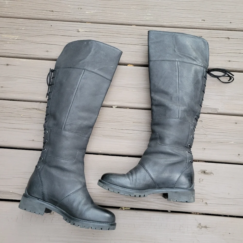 Nine West Mavira Black‎ Leather Over The Knee OTK Equestrian Riding Tall Boots